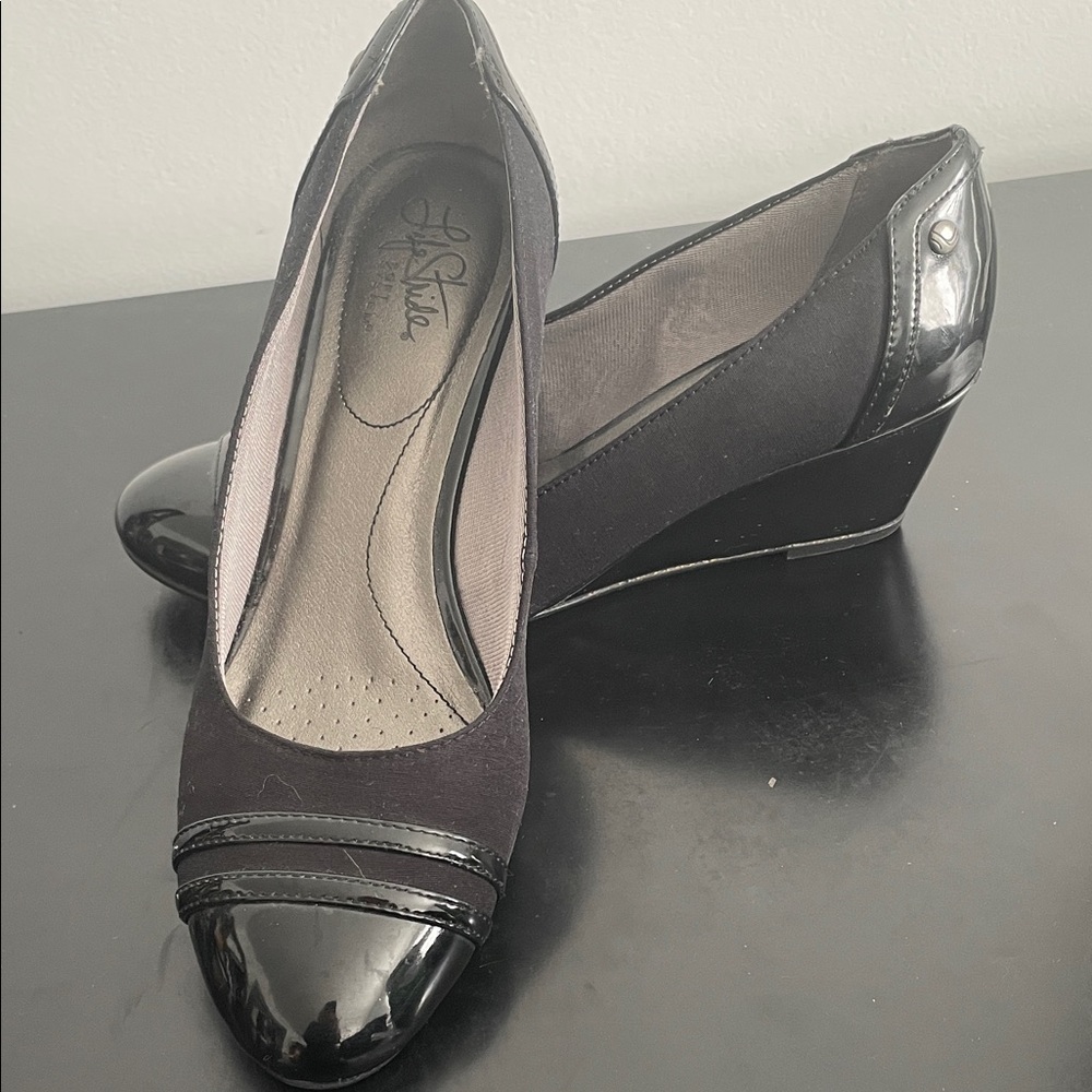 Life Stride Black Patent Wedges